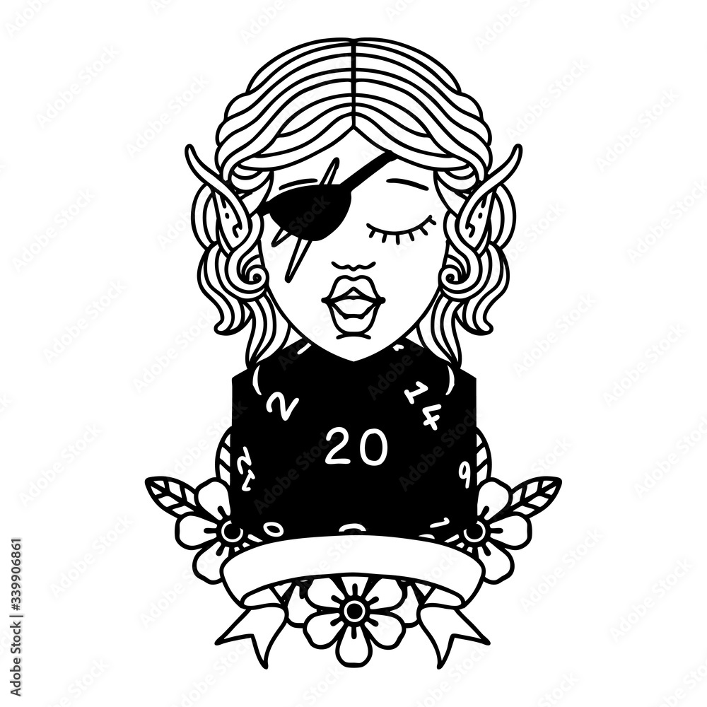 elf rogue character with natural twenty dice roll illustration elf rogue character with natural twenty dice roll illustration