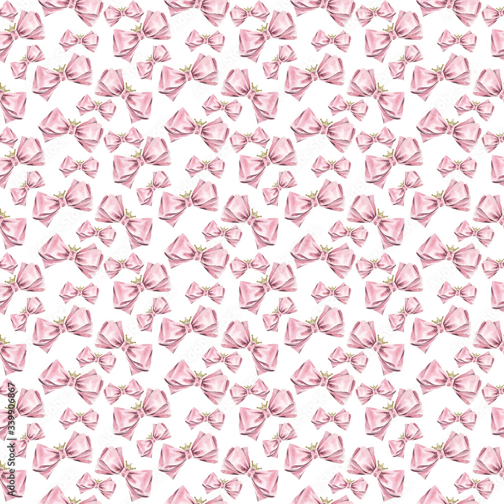 Elegant seamless pattern with satin pink ribbons bows Elegant seamless pattern with satin pink ribbons bows