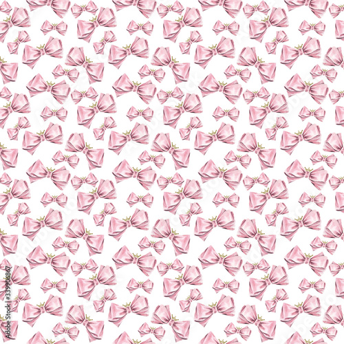 Elegant seamless pattern with satin pink ribbons bows