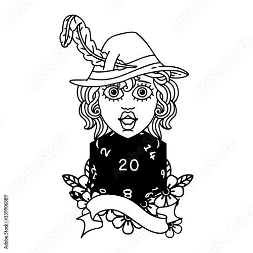 human bard with natural twenty dice roll illustration