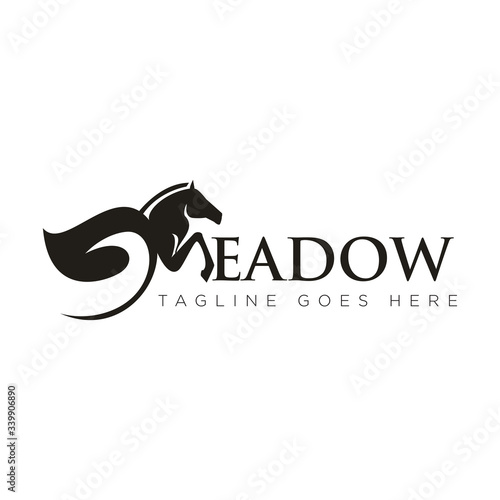 meadow logo, combination mark with  horse as letter m  vector