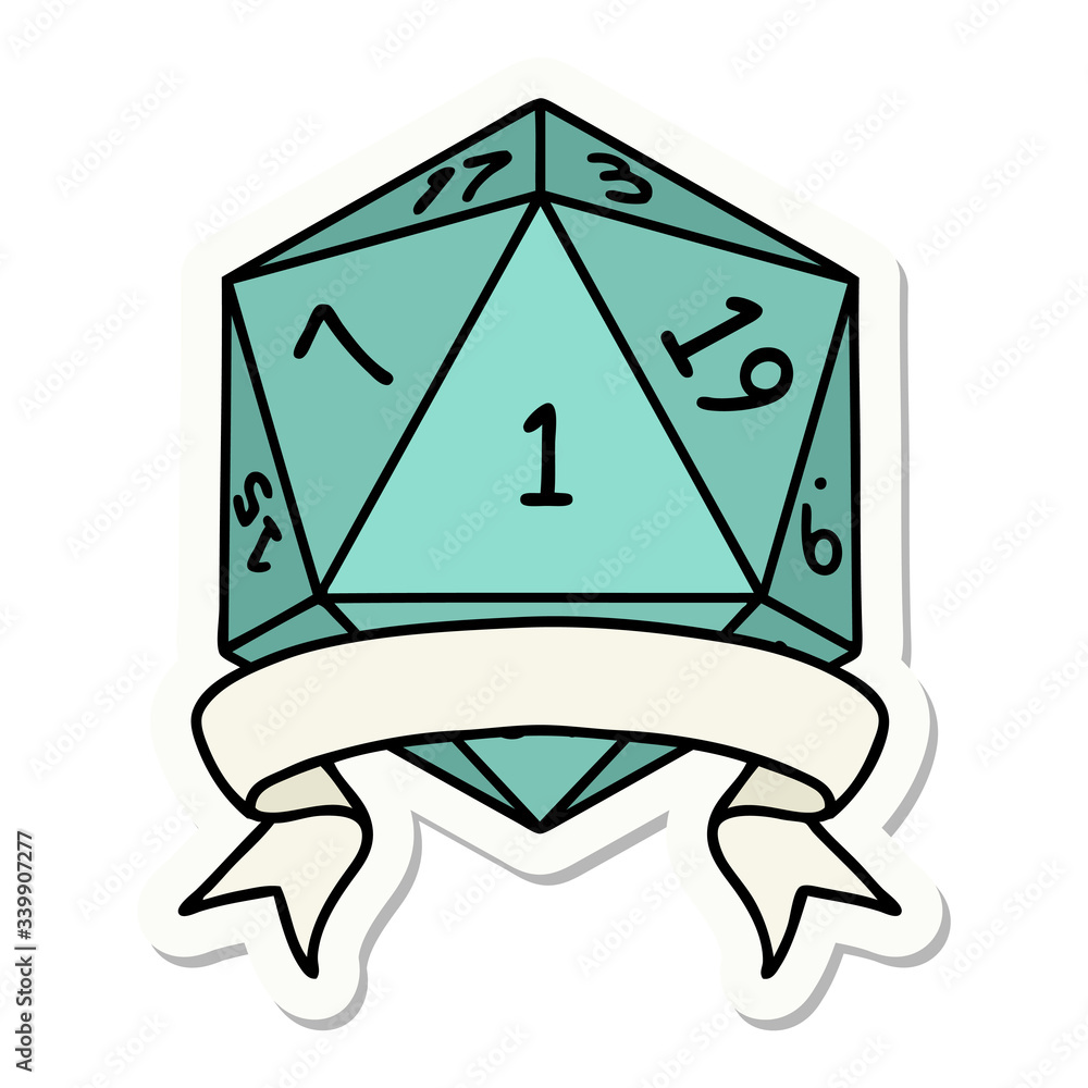 natural one d20 dice roll sticker natural one d20 dice roll sticker