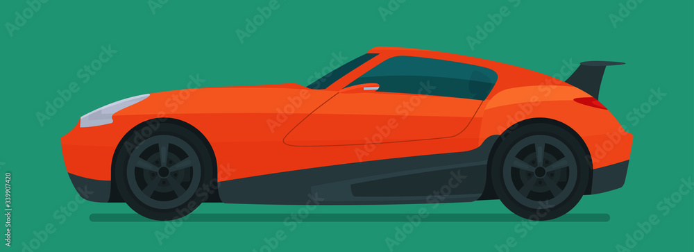 Red electric sportcar isolated. Side view. Vector flat style illustration.