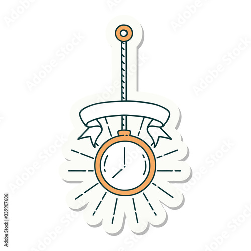 sticker of tattoo style gold pocket watch