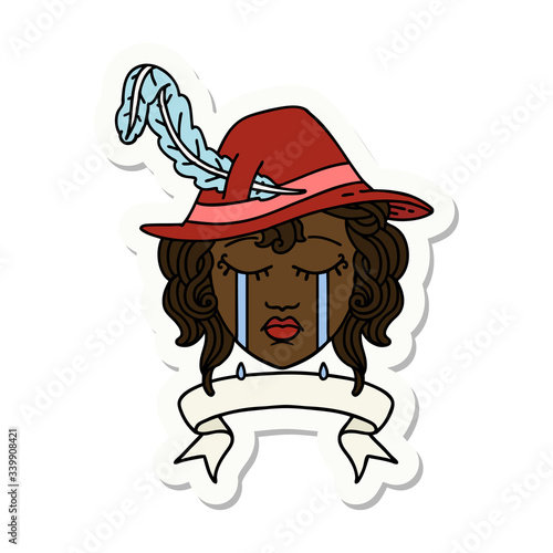 crying human bard with banner sticker