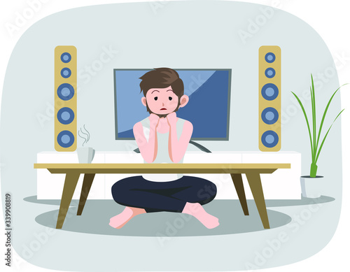A man is boring staying at home