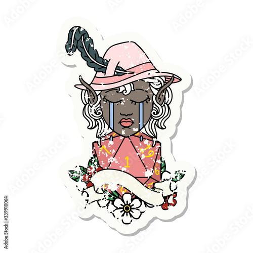 crying elf bard character face with natural one illustration