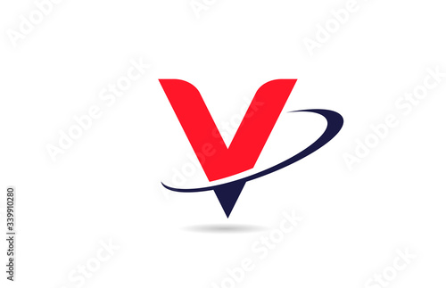 V alphabet letter logo icon design in red blue color with swoosh for business and company