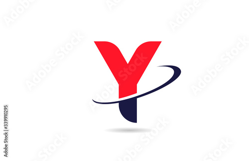 Y alphabet letter logo icon design in red blue color with swoosh for business and company