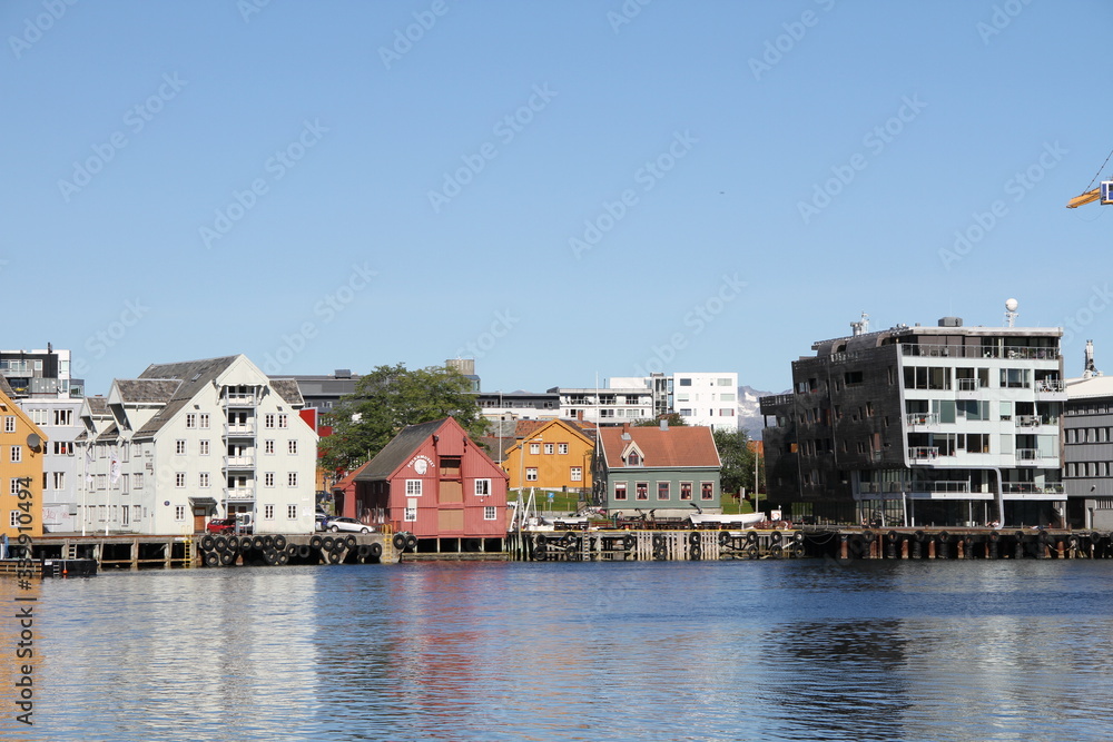  tromso tromsø  water travel tourism sea coast nature port blue landscape sky harbor architecture europe boatship mountain summer bay view city beautifull 