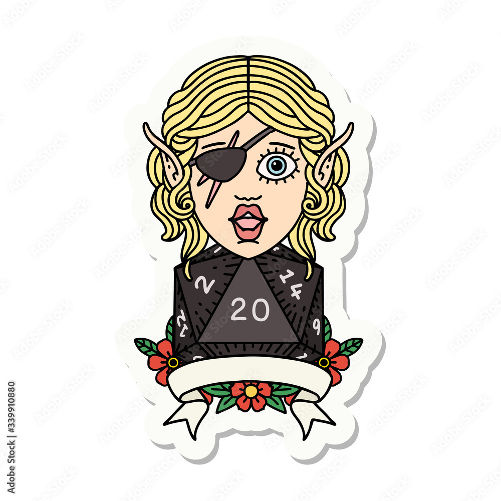 elf rogue character with natural twenty dice roll sticker elf rogue character with natural twenty dice roll sticker