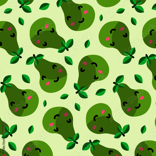 Kawaii fruit pattern. Pear vector.