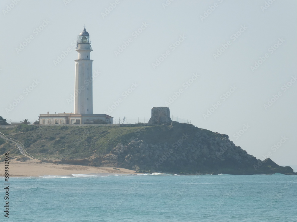 Cape Trafalgar Lighthouse near Zahora, Andalusia, Cadiz, Beach