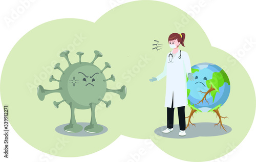 Doctor protecting the world from corona virus illustration