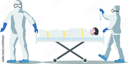 Medical staff are bringing patient that is already got positive corona