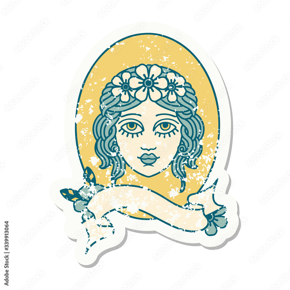 grunge sticker with banner of a maiden grunge sticker with banner of a maiden