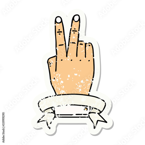 victory v hand gesture with banner illustration