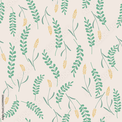 Vector seamless pattern with leaves and flowers on background. Floral illustration for textile, print, wallpapers, wrapping.