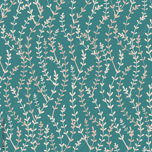 Vector seamless pattern with leaves on green background. Floral illustration for textile, print, wallpapers, wrapping.
