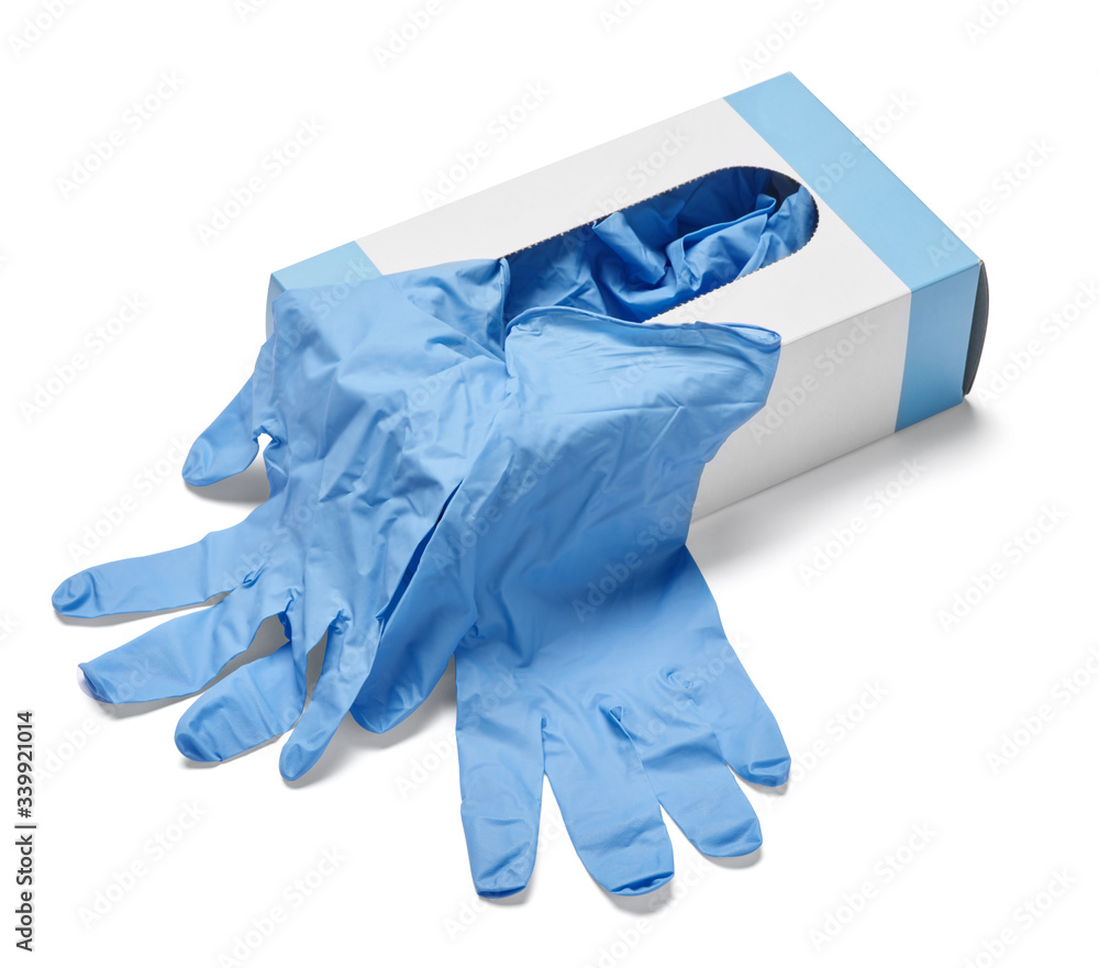 box of rubber gloves isolated on white background