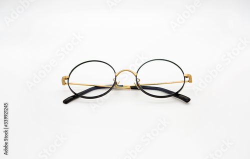 Black eyeglasses with white background