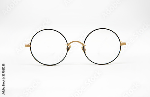 Black eyeglasses with white background