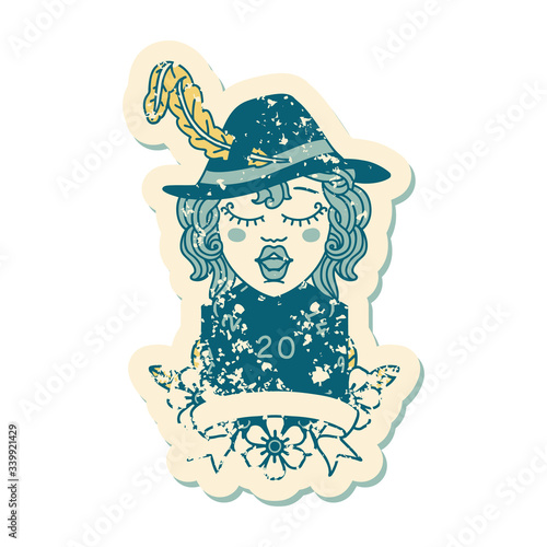 human bard character with natural 20 dice roll illustration