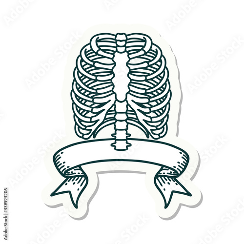 tattoo sticker with banner of a rib cage