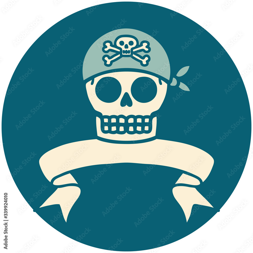 icon with banner of a pirate skull icon with banner of a pirate skull