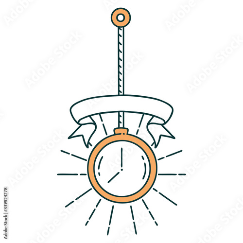 banner with tattoo style gold pocket watch