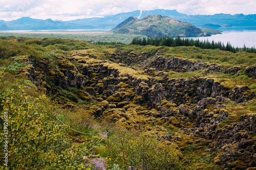 tectonic fault in iceland national park in summer in sunny weather © dobrovizcki
