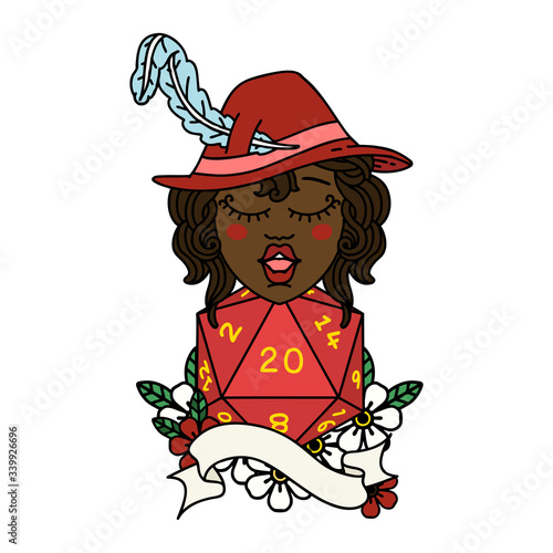 human bard with natural twenty dice roll illustration