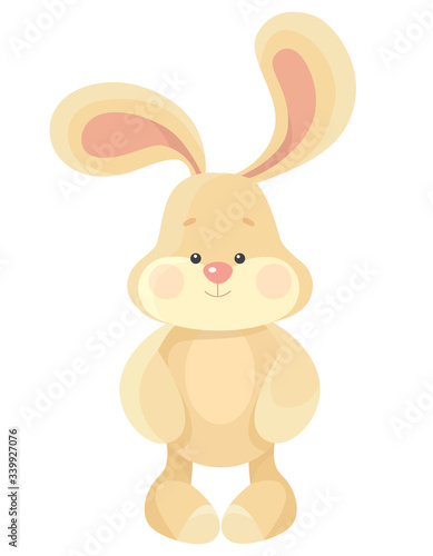 Cute teddy hare. Beautiful toy in cartoon style.