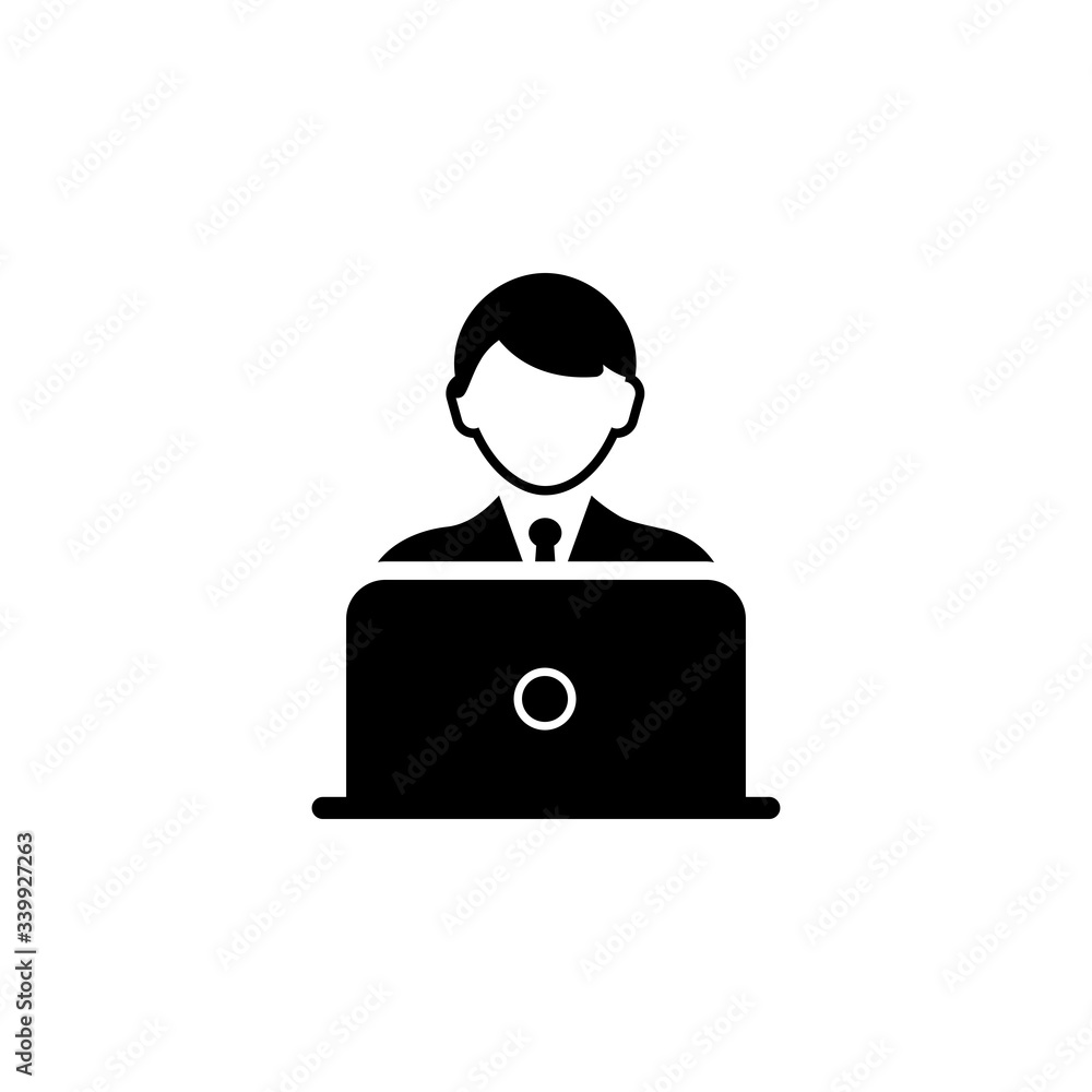 Blogger with laptop icon in black simple design on an isolated background. EPS 10 vector