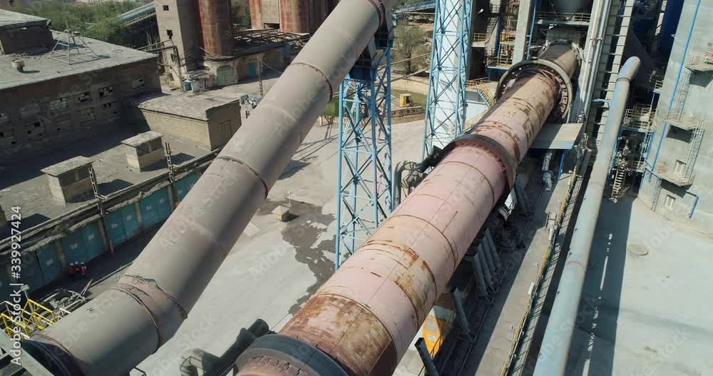 Cement production. Rotary kiln of a cement plant. Aerial View Cement production. Rotary kiln of a cement plant. Aerial View