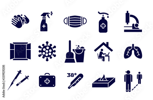 Simple Set of Coronavirus Protection Related Vector Icons. Contains such Icons as Protective Measures, Coronavirus Symptoms, flu, Incubation Period and more. 