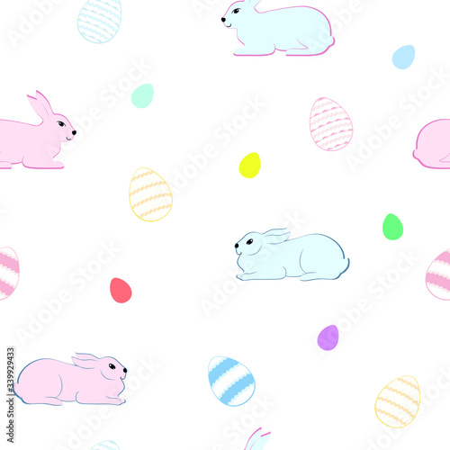 Set of Easter bunnies and eggs in pastel colors. Pattern for textiles, fabrics, wrapping paper © LumiLea