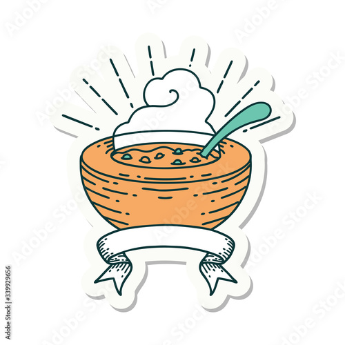 sticker of tattoo style bowl of soup