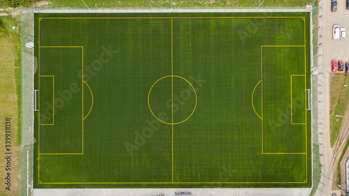 Aerial photo of empty astroturf / football field