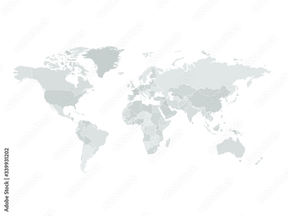 Naklejka Szczegółowa Mapa świata W Odcieniach Szarości Na Białym Tle