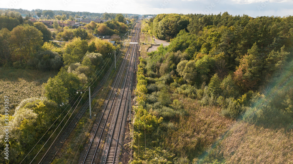 Fototapeta premium Aerial shot of the train rail