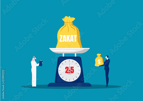 businessman pay zakat from profit on ramadan kareem vector illustrator. photo