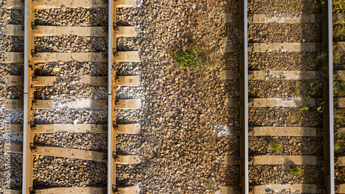 Aerial top view of train rail