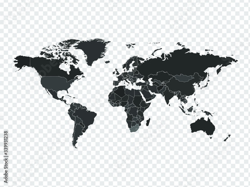 High detailed world map in greys colors on transparent background. Perfect for backgrounds, backdrop, business concepts, presentation, charts and wallpapers.