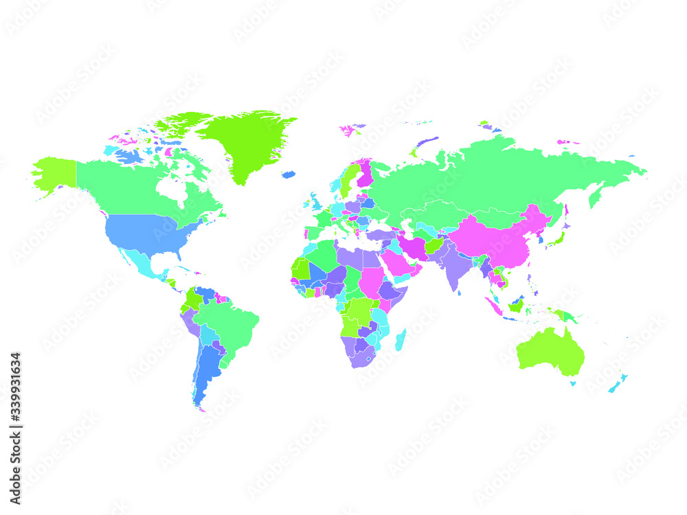 Fototapeta premium High detailed colorful world map on white illustration vector background. Perfect for backgrounds, backdrop, business concepts, presentation, charts and wallpapers.