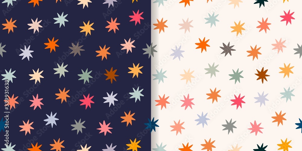 Childish seamless patterns/backgrounds/wallpapers set with colorful stars