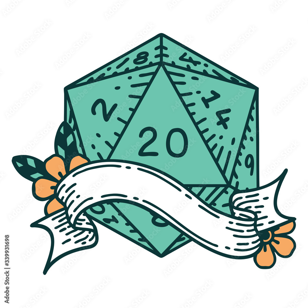 natural twenty D20 dice roll illustration natural twenty D20 dice roll illustration
