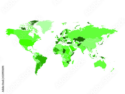 High detailed colorful green world map on white illustration vector background. Perfect for backgrounds  backdrop  business concepts  presentation  charts and wallpapers.