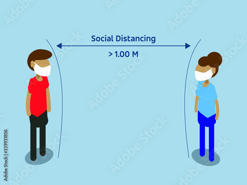 Social distancing concept people standing away to prevent COVID-19 coronavirus disease - vector illustration
