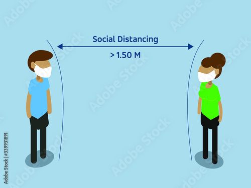 Social distancing concept people standing away to prevent COVID-19 coronavirus disease - vector illustration